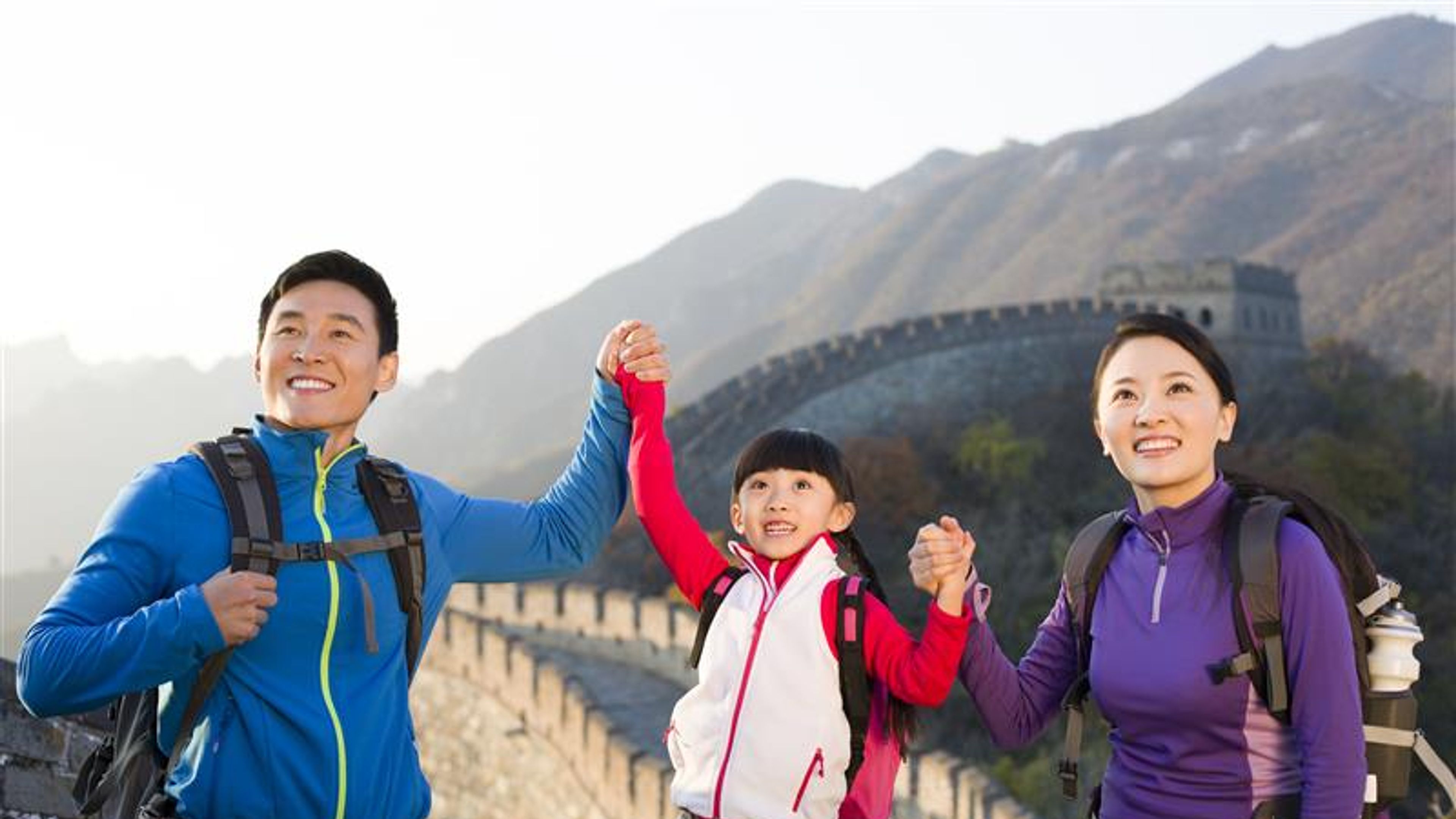 A family exploring the Great wal