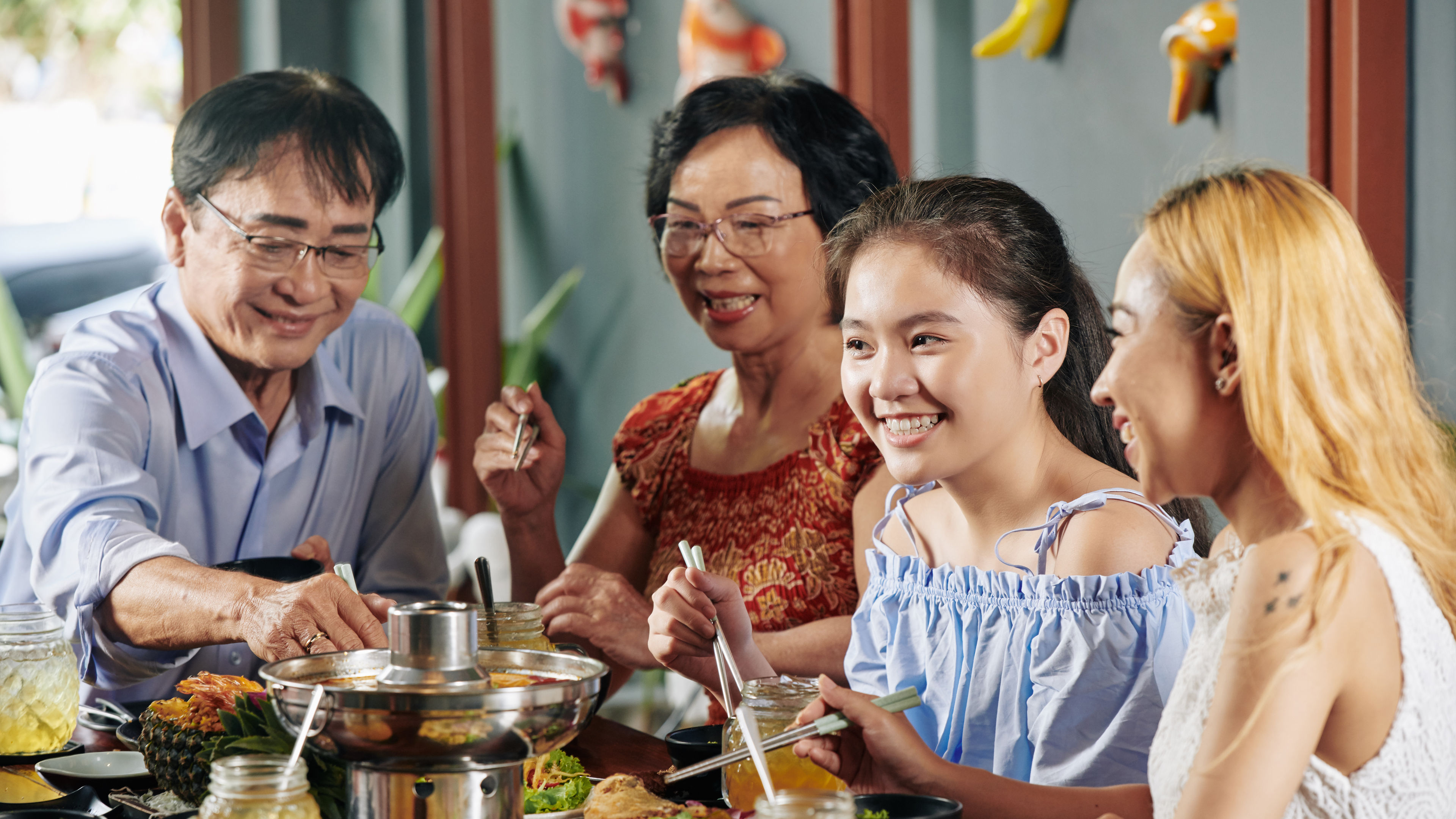 A family having their dinner