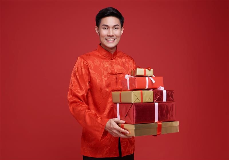 Smiling Man in Chinese New Year traditional 