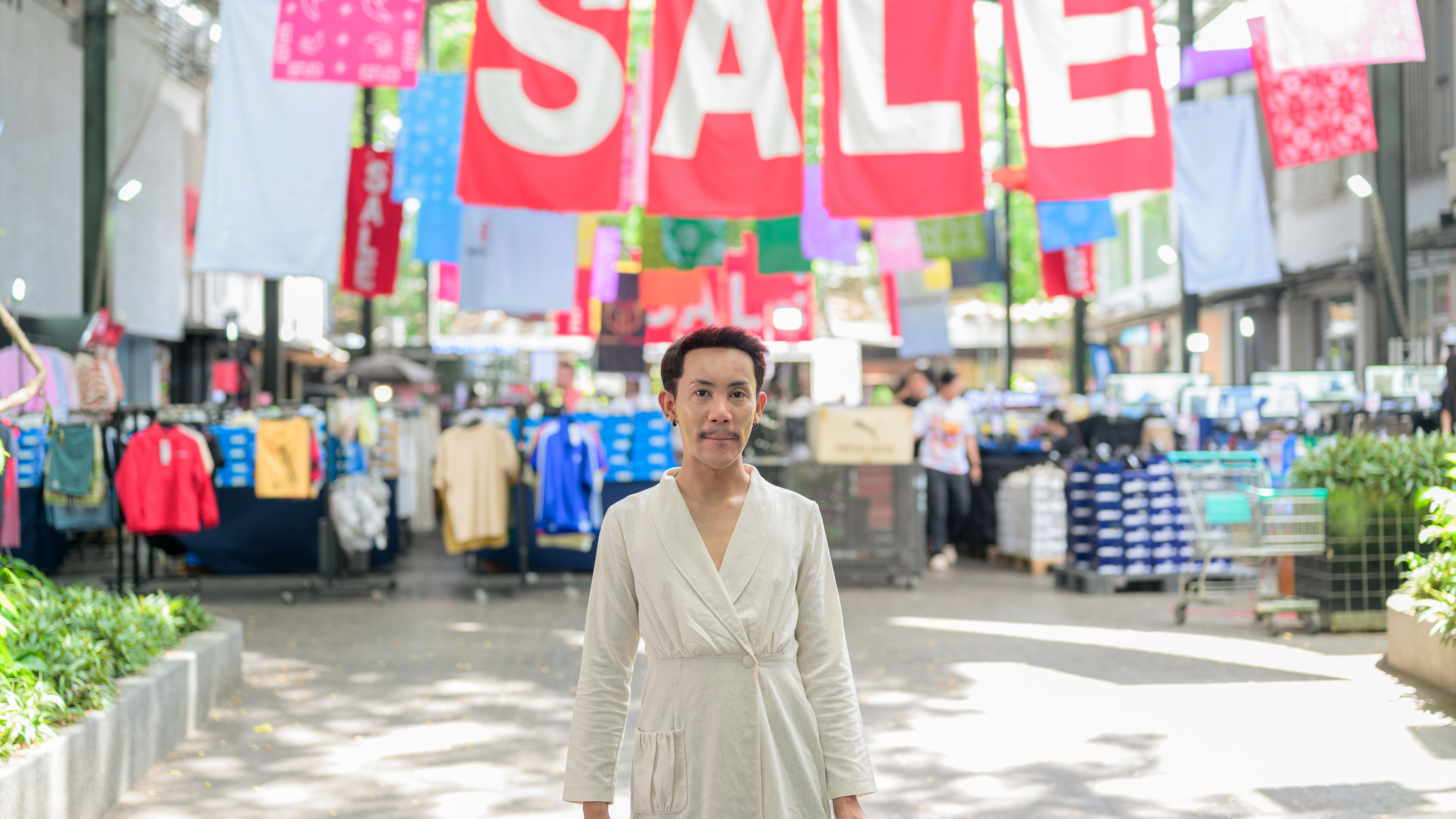 Man Shopping at Outdoor Street 