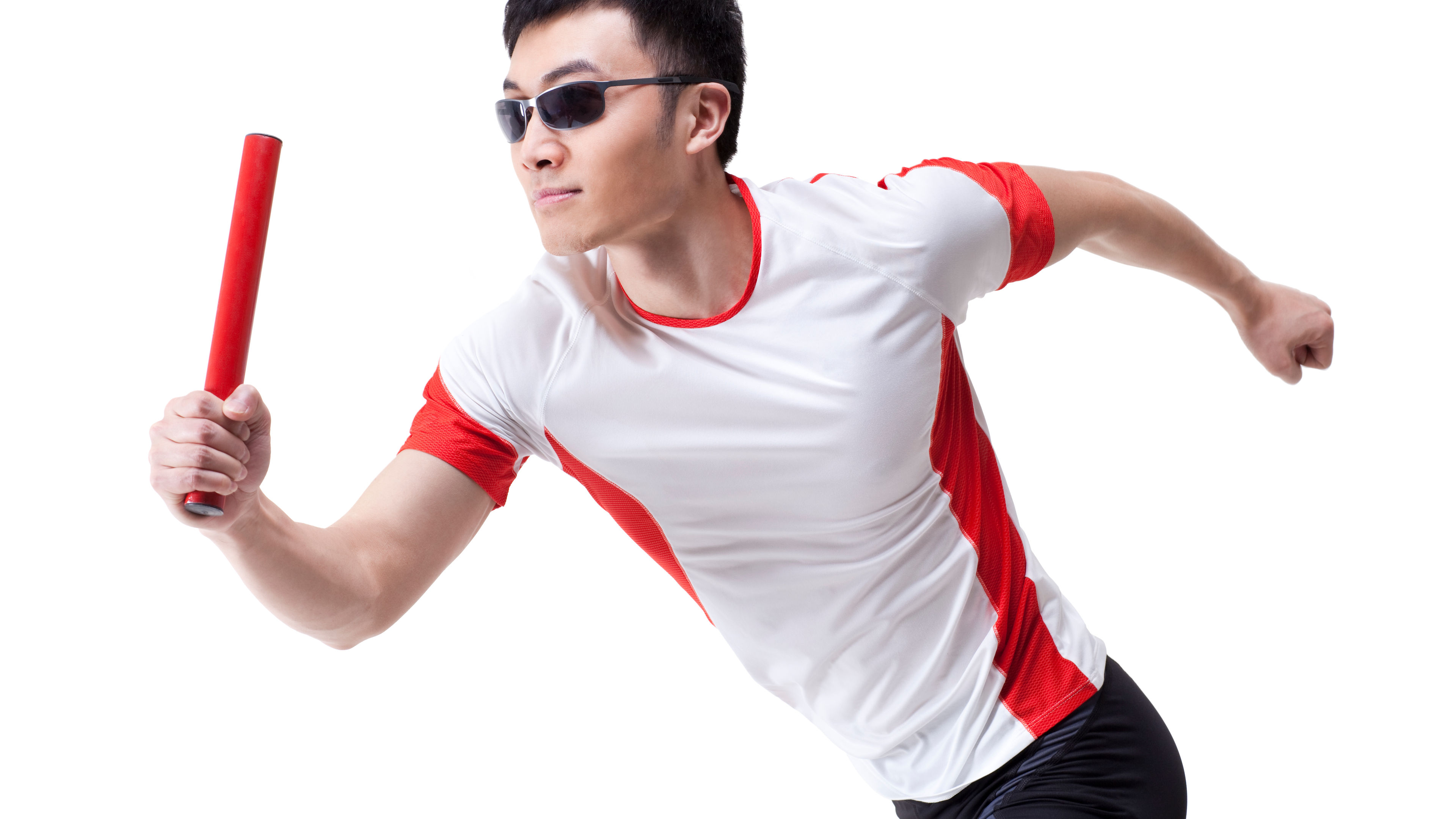 Man wearing sunglasses while running