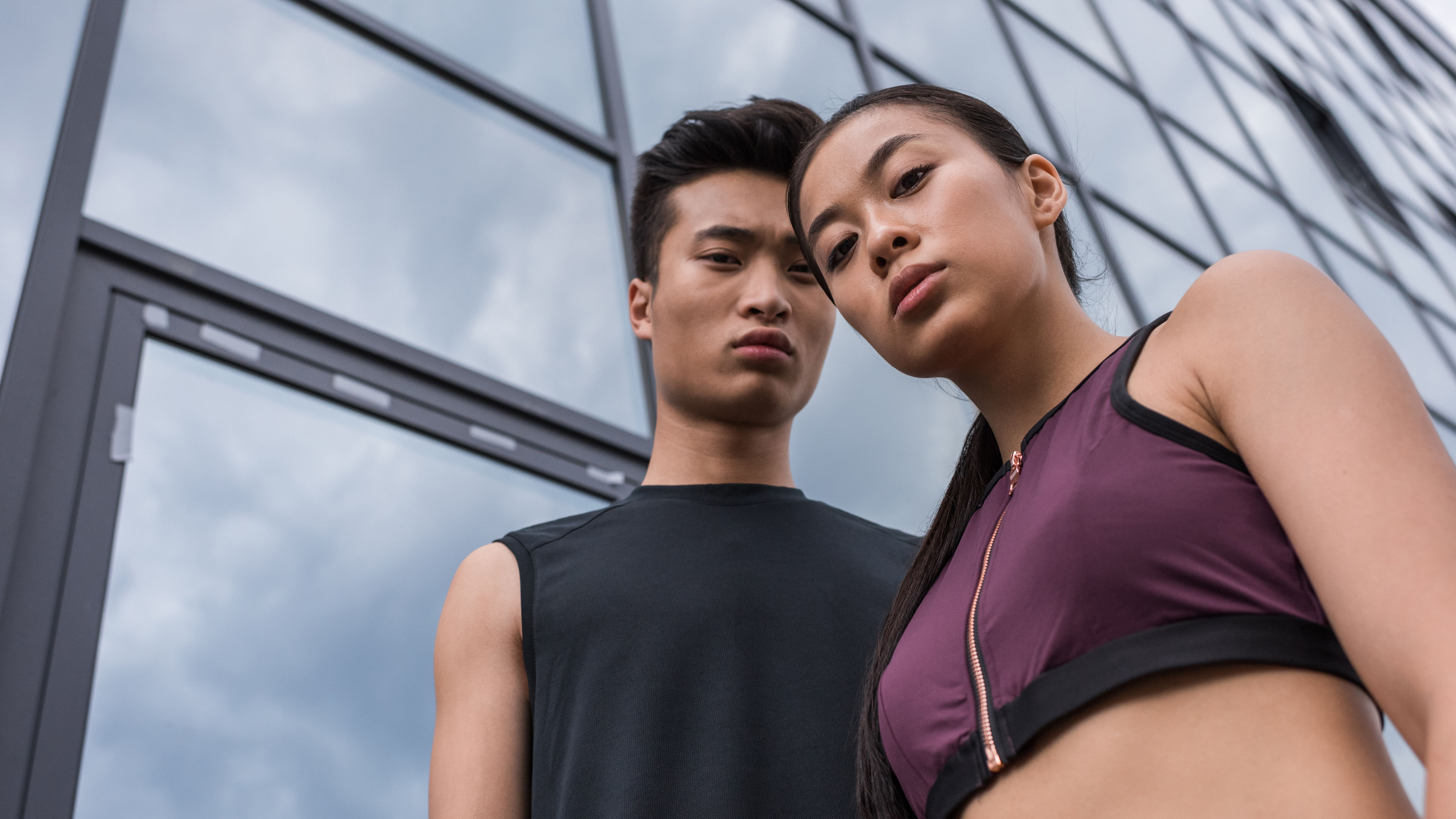 serious asian sportsman and sportswoman 