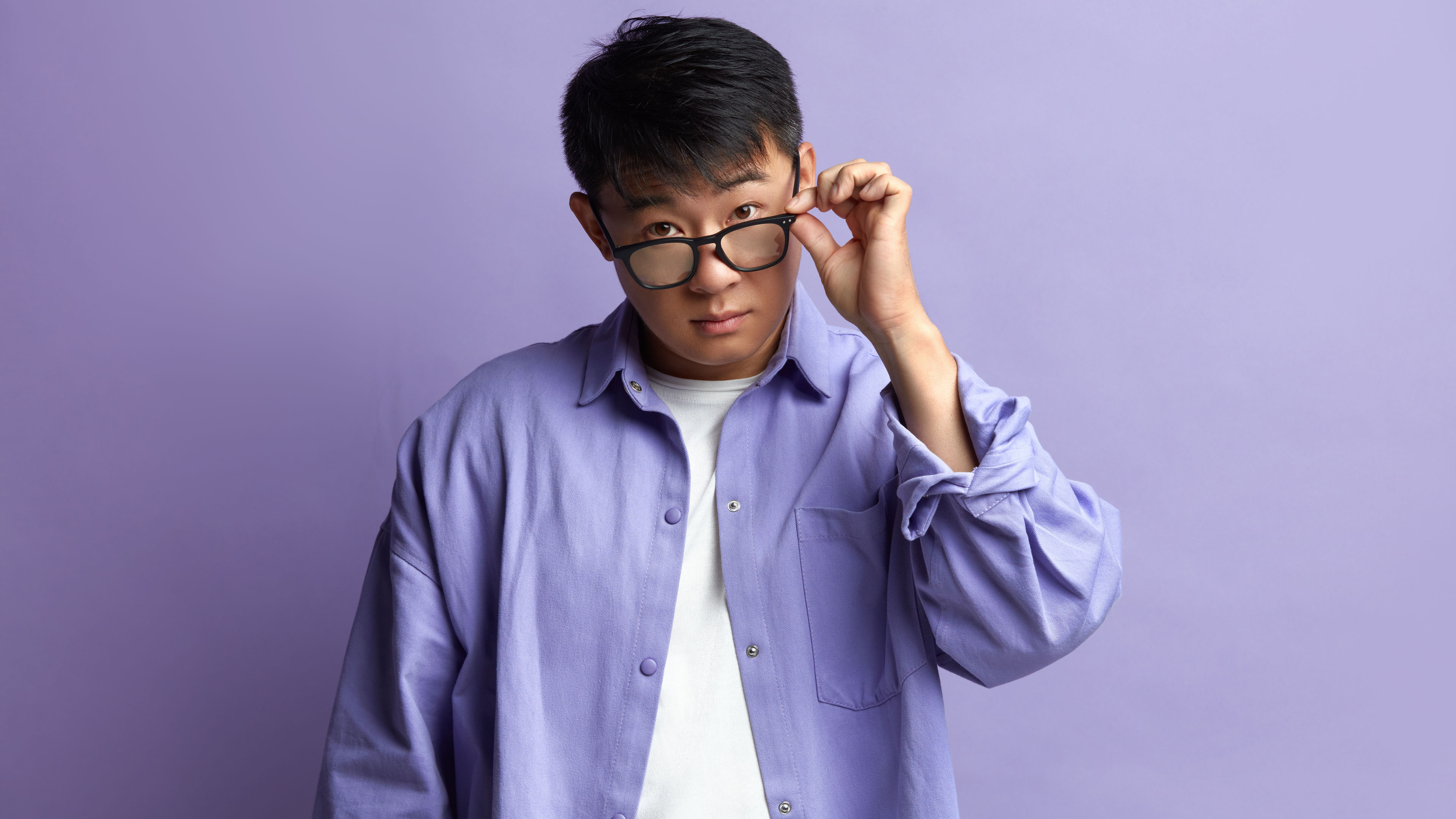 Serious Man Looking Cross Glasses