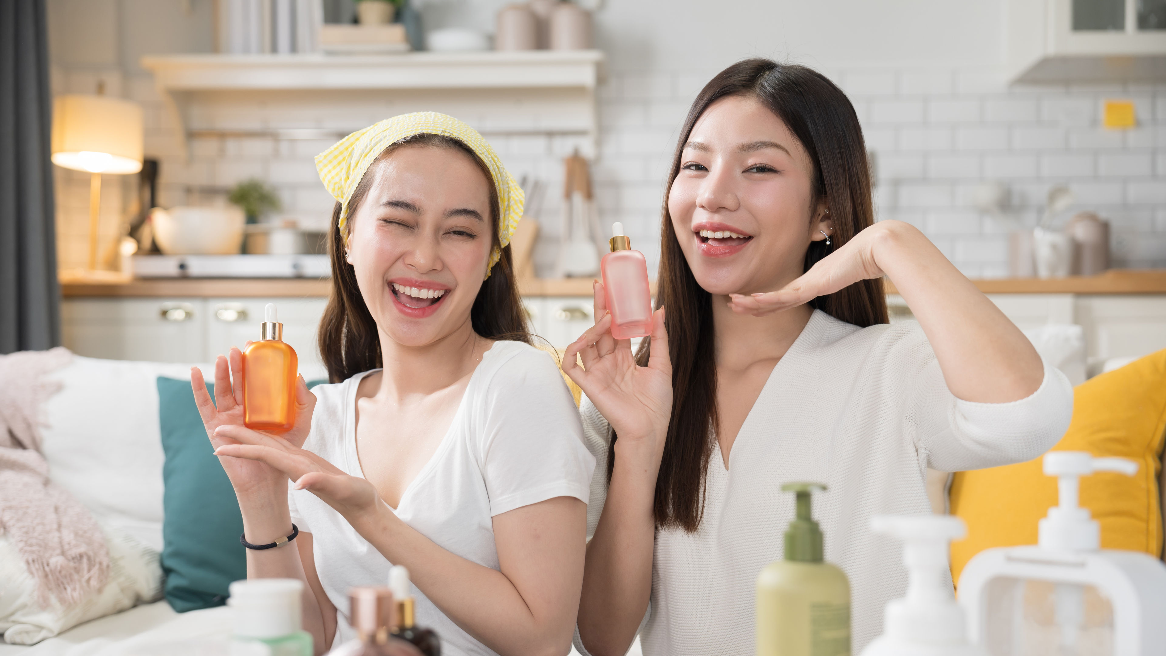 Two Women Posing with Beauty Products 