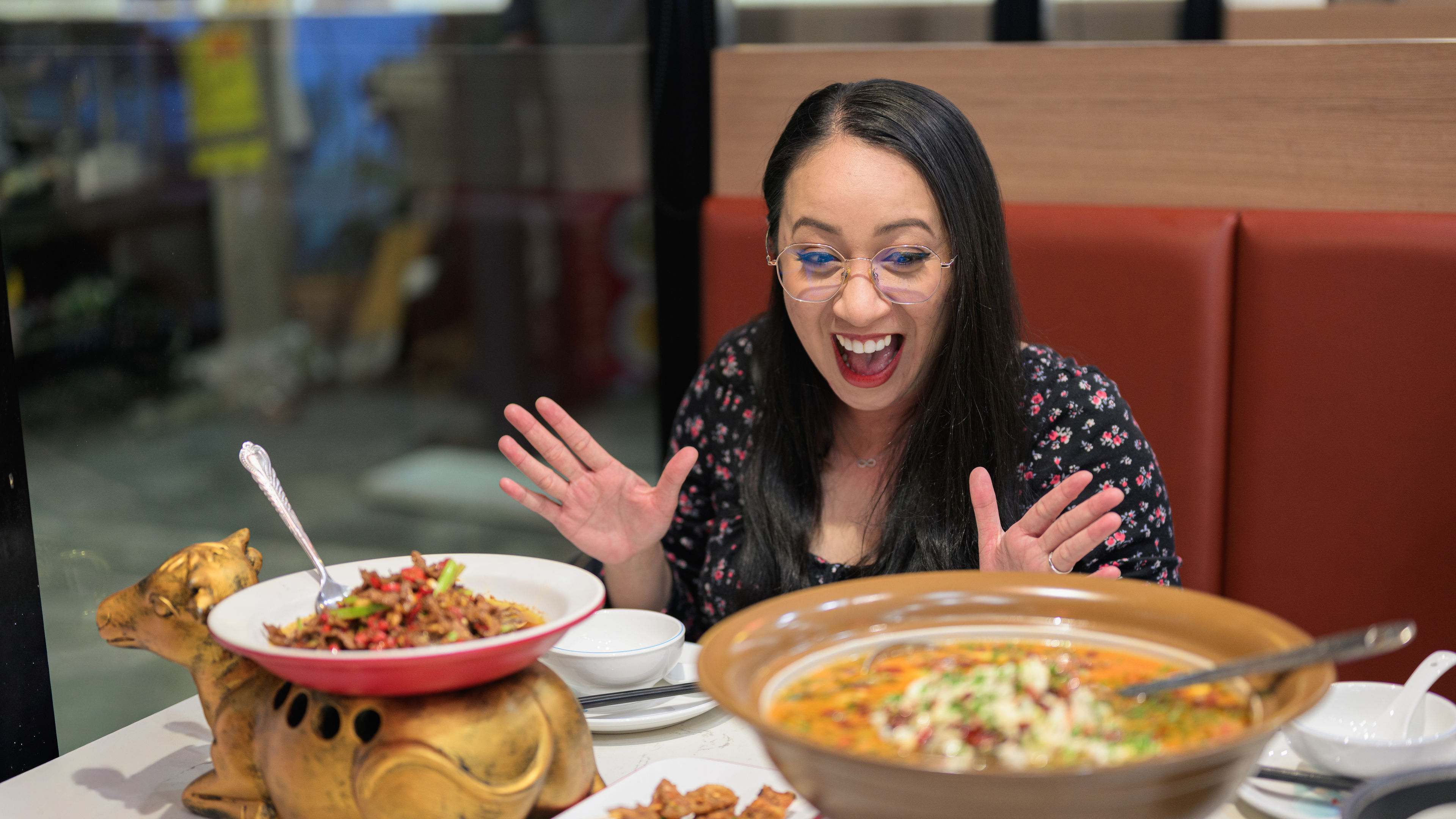 Woman having food